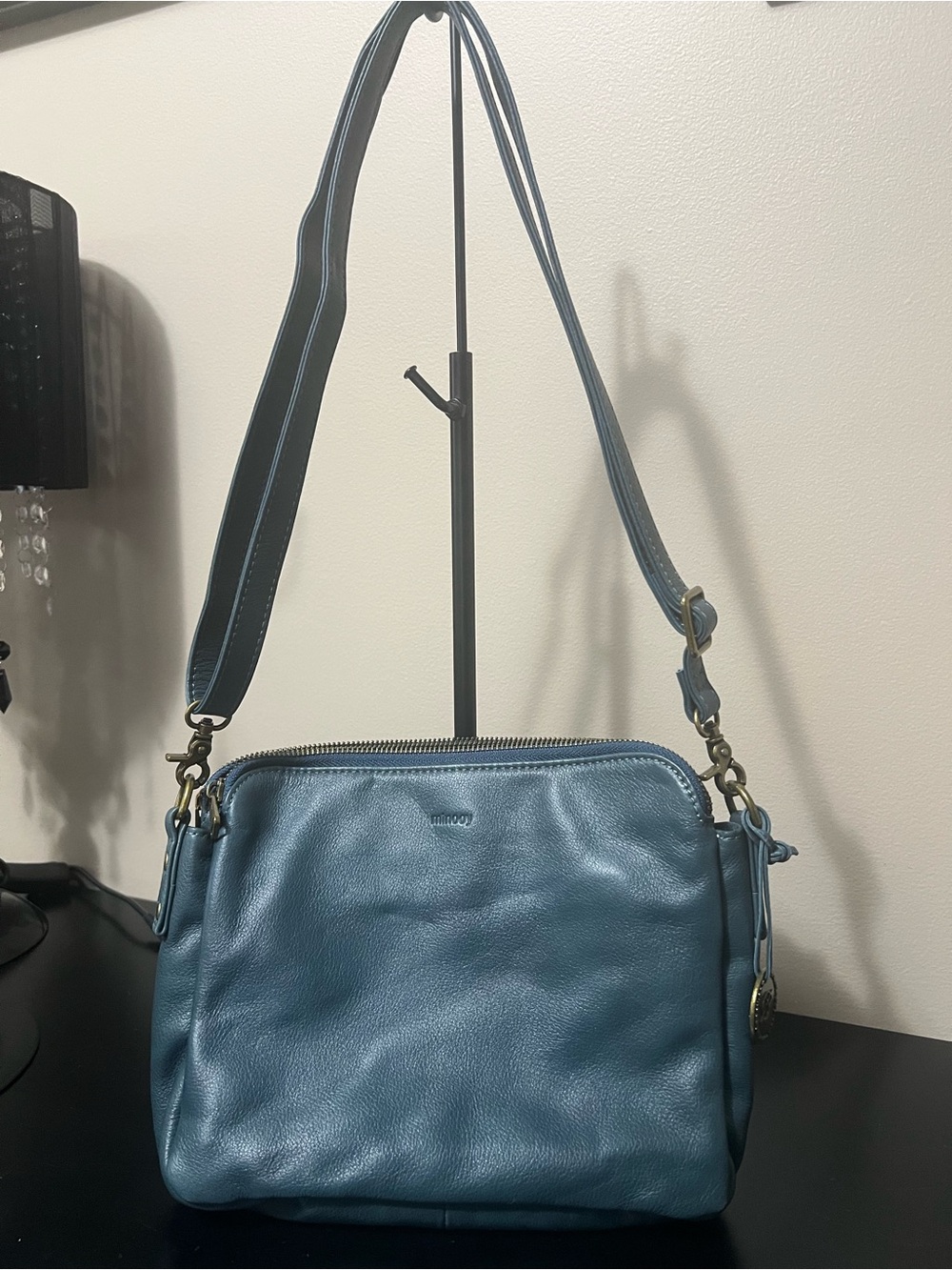 Women's Teal Leather Crossbody Bag with Adjustable Strap